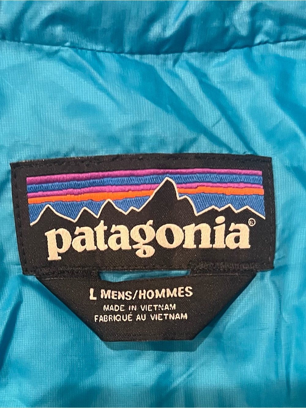 Large Navy Blue Patagonia Nano Puff Hoody with light blue accents - Picture 7 of 7
